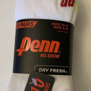 PENN Men Socks NO SHOW 10 Pairs White 10-13 NEW
